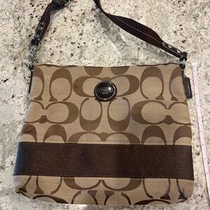 Coach Tan and Brown Signature Crossbody Bag